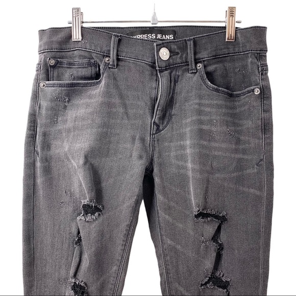 Express Charcoal Destructed Denim Leggings Jeans - Picture 3 of 11